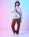 Shop Women's White Hype Mart Graphic Printed Oversized Plus Size Windcheater Jacket-Full