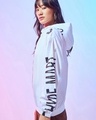 Shop Women's White Hype Mart Graphic Printed Oversized Plus Size Windcheater Jacket-Front