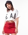Shop Women's White Lead Typography Oversized Crop Shirt-Front