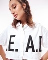 Shop Women's White Lead Typography Oversized Crop Shirt