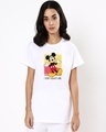 Shop Women's White Mickey Don't Care (DL) Graphic Printed Boyfriend T-shirt-Front