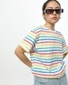 Shop Women's White Mickey Stripes Boyfriend T-shirt-Front