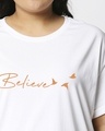 Shop Women's White Minimal Believe Graphic Printed Plus Size Boyfriend T-shirt