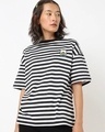 Shop Women's White Minion Striped Oversized T-shirt-Front