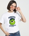 Shop Women's White Monsters University Graphic Printed Boyfriend T-shirt-Front