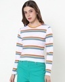 Shop Women's White Multicolor Stripe Slim Fit Snug Blouse-Design