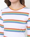 Shop Women's White Multicolor Stripe Slim Fit Snug Blouse