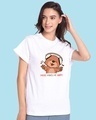 Shop Women's White Music Bear Boyfriend T-shirt-Front