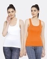Shop Pack of 2 Women's White & Orange Tank Tops-Front