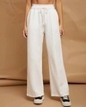 Shop Women's White Oversized Pleated Wide Leg Korean Pants-Front