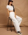 Shop Women's White Oversized Pleated Wide Leg Korean Pants-Full