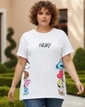 Shop Women's White Peeking Army Graphic Printed Plus Size Boyfriend T-shirt-Front