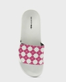 Shop Women's White Petals Printed Velcro Sliders-Full