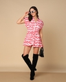 Shop Women's White & Pink All Over Printed Loose Fit Mini Dress-Full