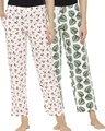Shop Pack of 2 Women's White All Over Printed Pyjamas-Front