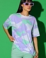 Shop Women's White & Purple Camouflage Printed Oversized Plus Size T-shirt-Front