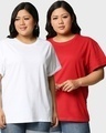 Shop Pack of 2 Women's White & Red Plus Size Boyfriend T-shirt-Front