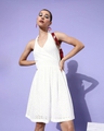 Shop Women's White Self Design Cotton Dress-Front