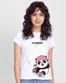 Shop Women's White Skater Panda Graphic Printed T-shirt-Front