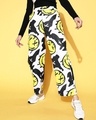 Shop Women's White Smiley Graphic Printed Trousers-Front