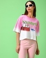 Shop Women's Pink & White Snoopy dog Ombre Oversized Short Top-Front