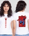 Shop Women's White Spiderman Rescue Back Graphic Printed T-shirt-Front