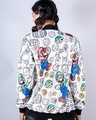 Shop Women's White Super Mario All Over Printed Velvet Bomber Jacket-Full
