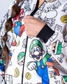 Shop Women's White Super Mario All Over Printed Velvet Bomber Jacket