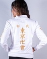 Shop Women's White Tokyo Manji Anime Typography Velvet Bomber Jacket-Full