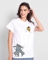 Shop Women's White Tom N Jerry Pocket Graphic Printed Boyfriend T-shirt-Front
