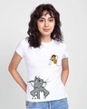 Shop Women's White Tom N Jerry Pocket Graphic Printed Slim Fit T-shirt-Front