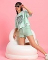 Shop Women's White & Green Turtles Squad Graphic Printed Oversized Short Top-Front