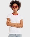 Shop Women's White Varsity Half Sleeve Round Neck T-Shirt-Front