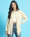 Shop Women's White & Yellow Striped Oversized Shirt-Front