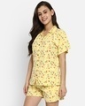 Shop Women's Yellow All Over Flamingo & Leaf Printed Cotton Shirt & Shorts Set-Full