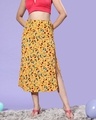 Shop Women's Yellow All Over Floral Printed Slit Midi Skirts-Front