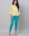 Shop Women's Yellow All Over Leaves Printed Top-Front