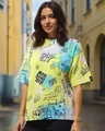 Shop Women's Yellow All Over Printed Oversized T-shirt-Front