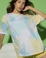 Shop Women's Yellow & Blue Tie & Dye Oversized T-shirt-Front
