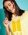 Shop Women's Yellow BTS Logo Typography Oversized Fit T-shirt-Front