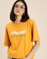 Shop Women's Yellow Floral Print Oversized T-shirt-Front