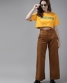 Shop Women's Yellow Graphic Printed Loose Fit Crop T-shirt-Full