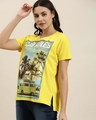 Shop Women's Yellow Graphic Printed Oversized T-shirt-Front