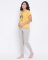 Shop Women's Yellow & Grey I Get Up Early Graphic Printed Cotton T-shirt & Pyjamas Set-Full