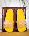 Shop Women's Yellow Honey Printed Sliders-Front