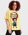 Shop Women's Yellow Kawaii Tanjiro Graphic Printed Oversized T-shirt-Front