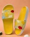 Shop Women's Yellow Leaves Printed Sliders-Front