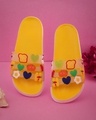 Shop Women's Yellow Mix Veg Self Design Sliders-Front