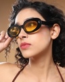 Shop Women's Yellow Oval Polarised Lens Sunglasses-Front