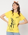 Shop Women's Yellow Peace Out Goofy Graphic Printed Boyfriend T-shirt-Front